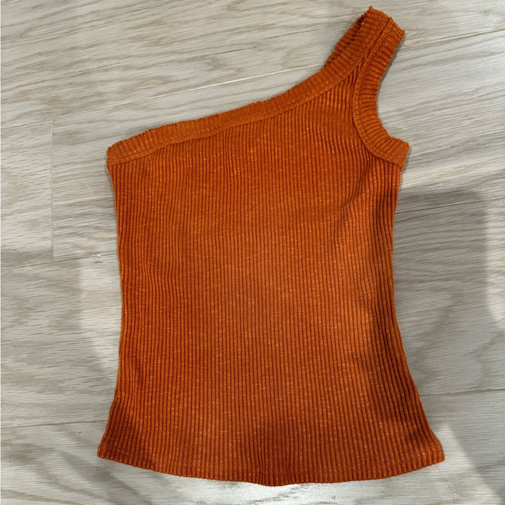 Lulus libbey rust orange ribbed knit one-shoulder top